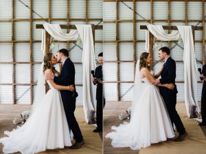 Professional wedding photography of the Bride & Groom's first kiss at their Quarry Farm WA Wedding Ceremony.