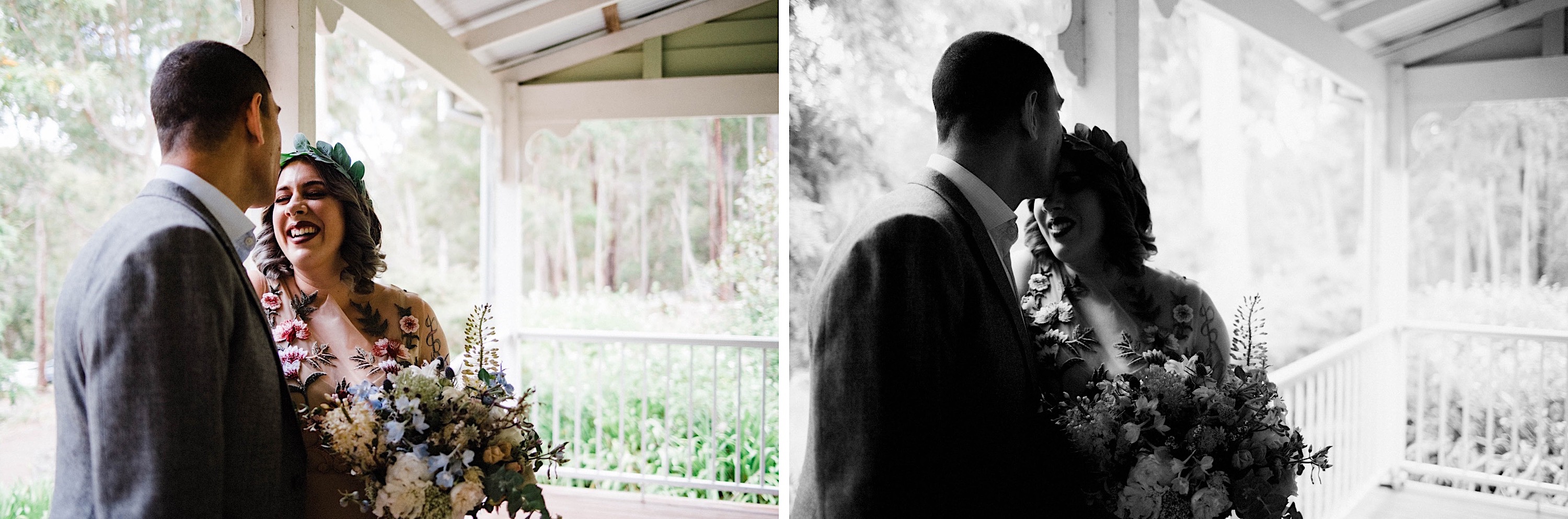 Documentary wedding photography of the bride & her father sharing a moment before her Donnelly River Wedding Ceremony.