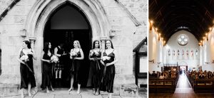 Documentary wedding photography of the bridesmaid's waiting for the bride to arrive outside the church, and of the interiors of St John's Anglican Church in Fremantle.