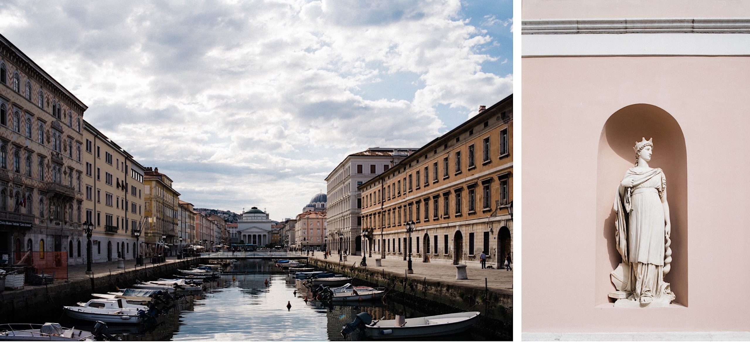 A wide photo of the Ponte Rosso in Trieste, Italy.